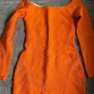 Orange long sleeve bandage dress